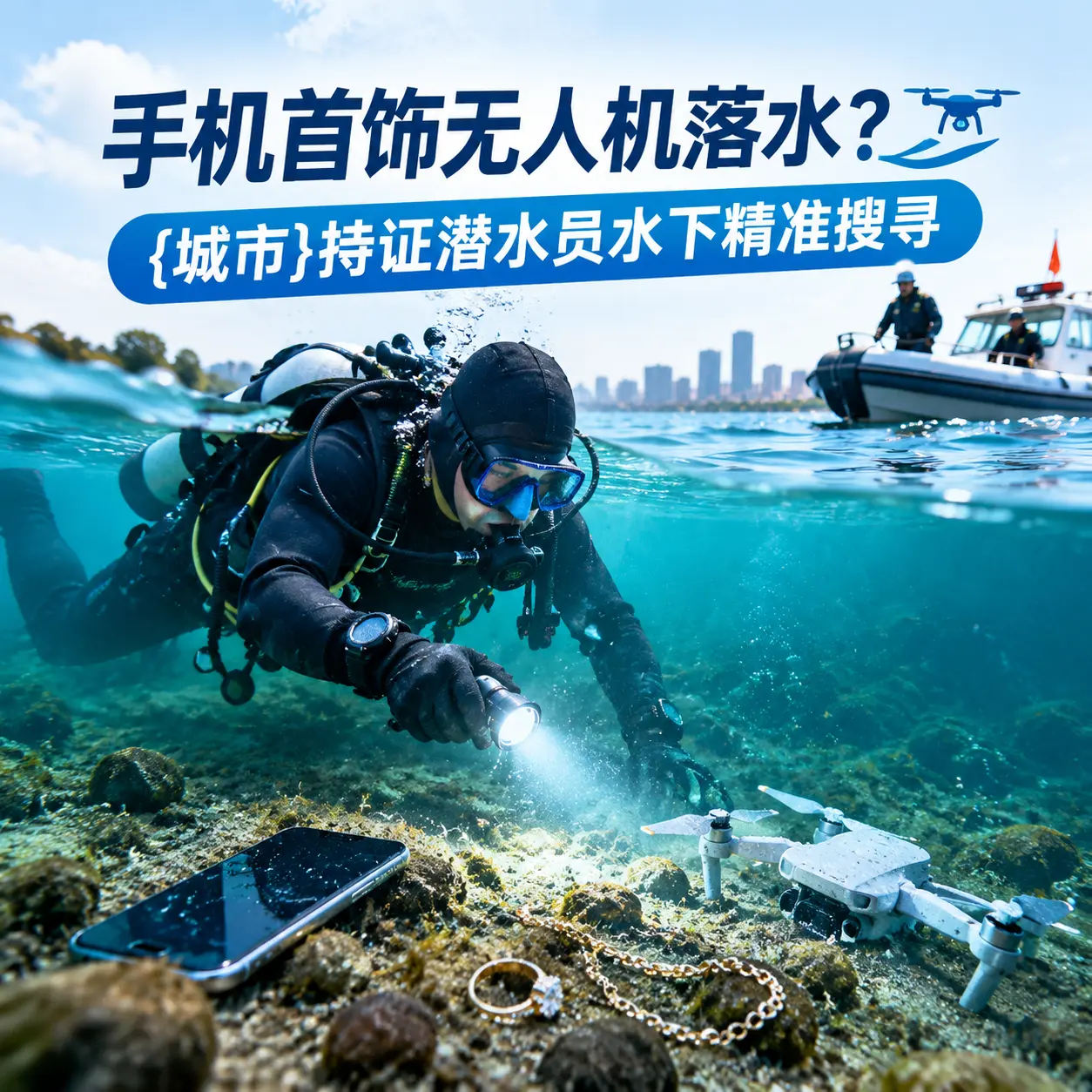 手机首饰无人机落水？福州持证潜水员水下精准搜寻